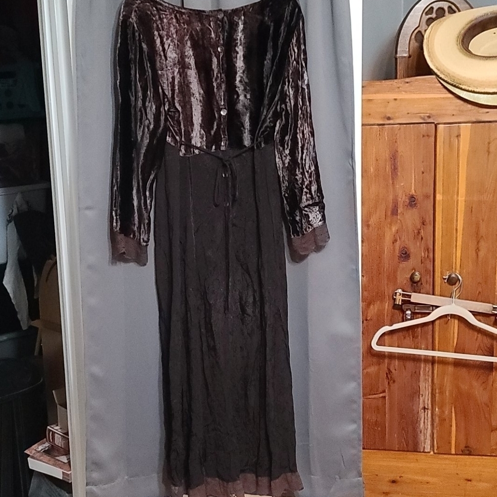 Kar.a.van‎ Women's Brown crushed velvety and lace dress size L GUC - Picture 7 of 9